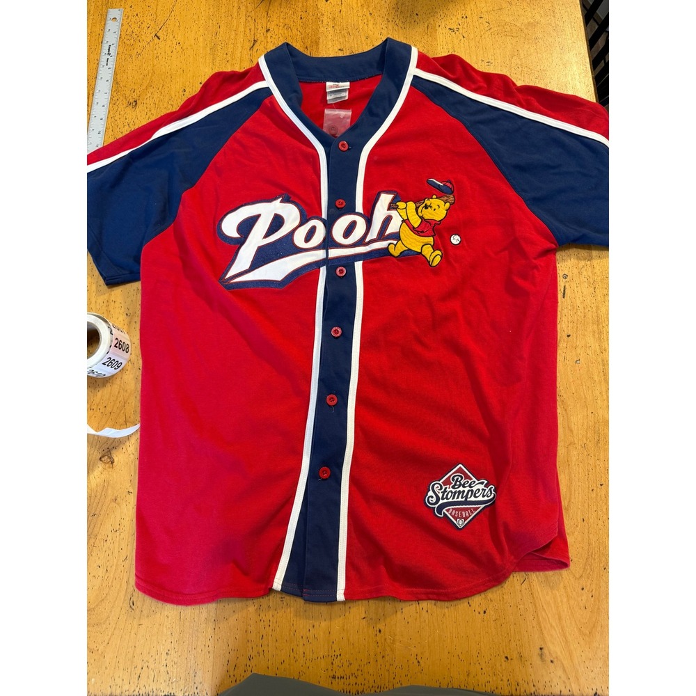 Disney Store Winnie the Pooh XL Red Bee Stompers Baseball Jersey Button Up Shirt